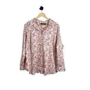 Lauren Ralph Lauren Women’s Jamelko Floral Cotton Button Top Pink 2X